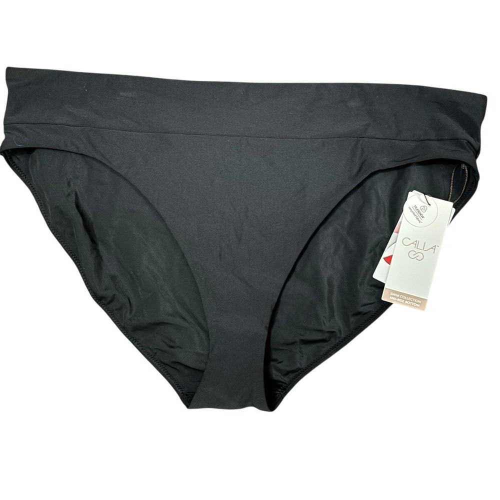 NWT Calia Wide Banded Mid-Rise High Leg Swim Bottoms Black XL